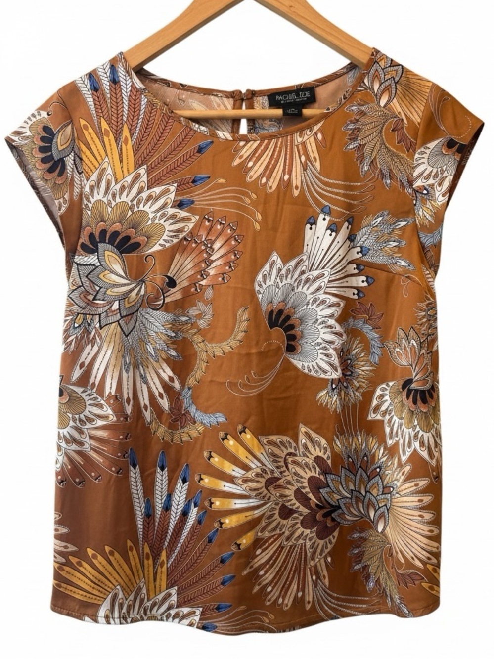 NWT Rachel Zoe Rust Boho Floral Print Blouse | Short Sleeve Top